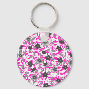 Chaveiro Flores brancas cinzas cor-de-rosa