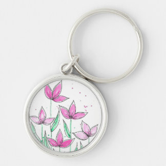 Chaveiro Flores Caprichosas em Aquarela Rosa