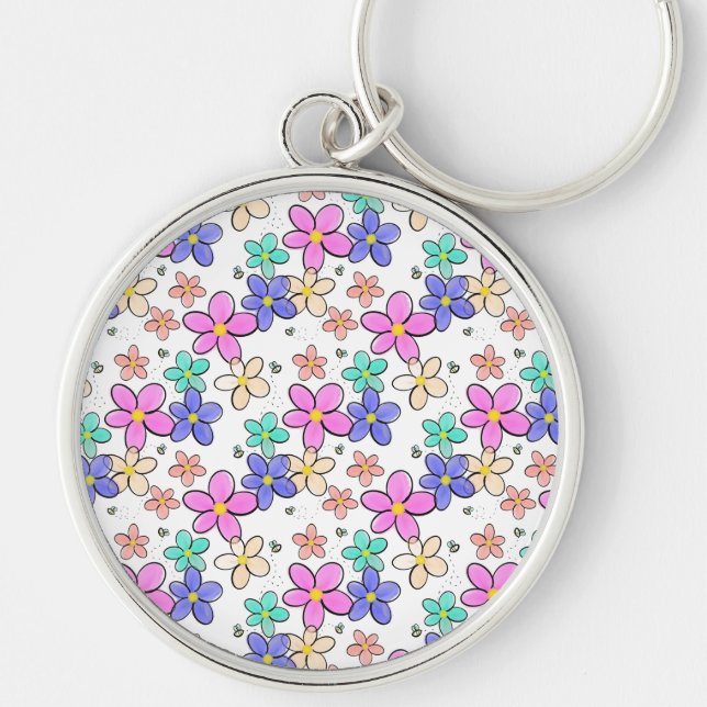 Chaveiro flores coloridas arco-íris brilhantes abelhões flo (Frente)