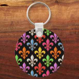 Chaveiro Flores Coloridas e Negras Fleur-de-lis em Negrito