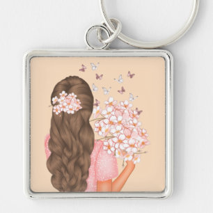 Chaveiro Flores Cor de Água Cura Rosa Monograma para ela