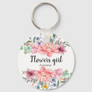Chaveiro Flores Cor de Água Moderna Rosa