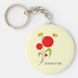 Chaveiro Flores Cute Red Heart e Borboletas Amarelas