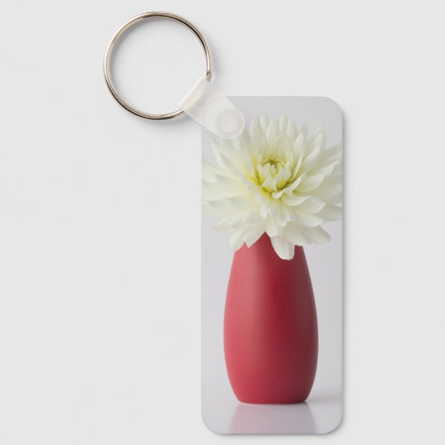 Chaveiro Flores | Dália Branca em Vaso Vermelho (Frente)