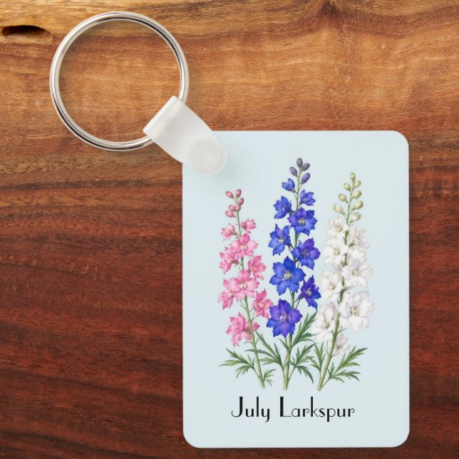 Chaveiro Flores de Delphinium de Julho  (Frente)