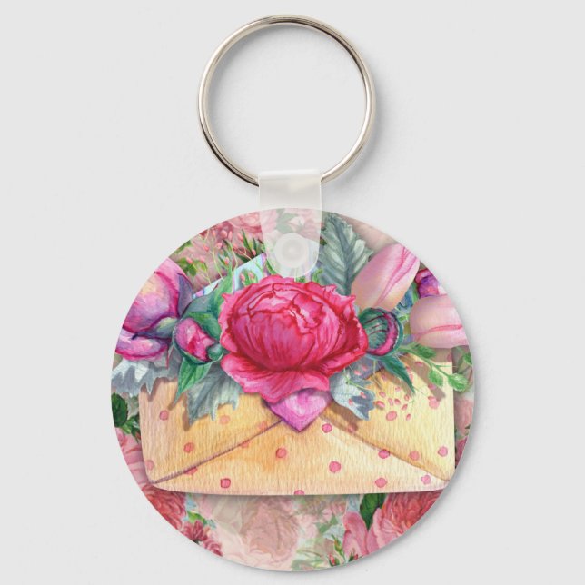 Chaveiro Flores De Flor Puro, Rosa-Rosa, Dia de as mães Fel (Frente)