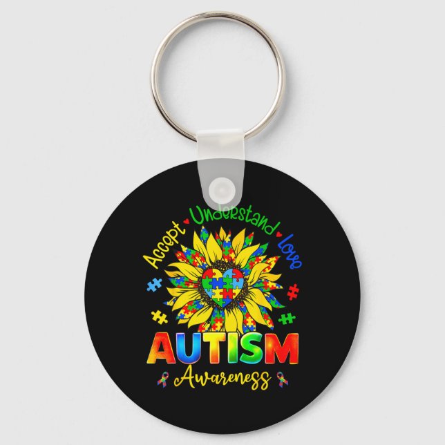 Chaveiro Flores de Girassol de Conscientização do Autismo H (Frente)