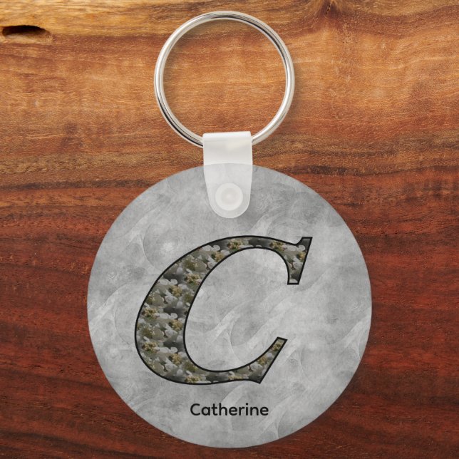 Chaveiro Flores de Hortênsia com Inicial C Personalizadas (Frente)