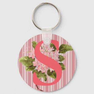 Chaveiro Flores de Hortênsia Rosa Monograma Listras Meninas