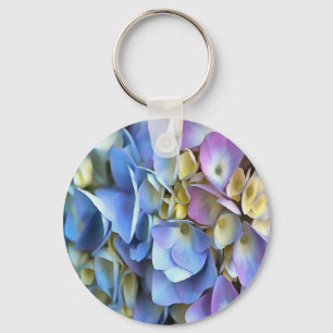 Chaveiro Flores de Hydrangea Azul e Rosa