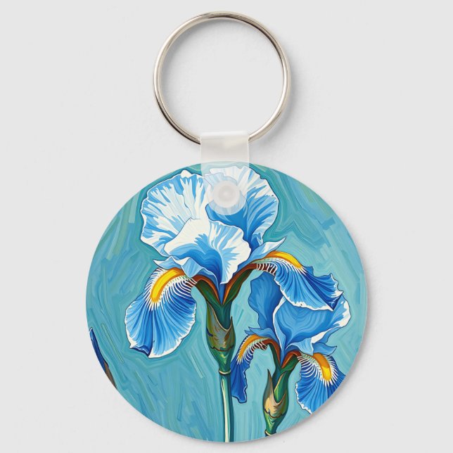 Chaveiro Flores de Íris Azul Padrão Artístico (Frente)
