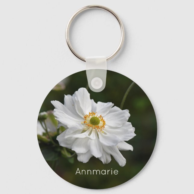 Chaveiro Flores de Jardim Anêmonas Brancas Personalizadas (Frente)