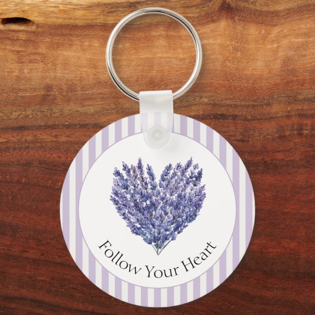 Chaveiro Flores de Lavanda Listras de Coração (Frente)