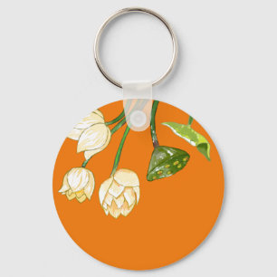 Chaveiro Flores de Lotus Amarelo-Laranja e Sedpod Lotus