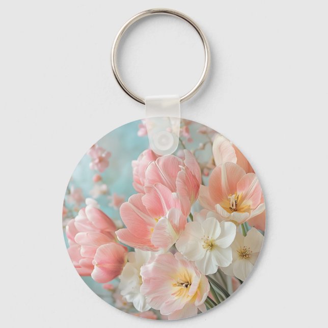 Chaveiro Flores de Mola de Pastel Design Delicadas Florais  (Frente)