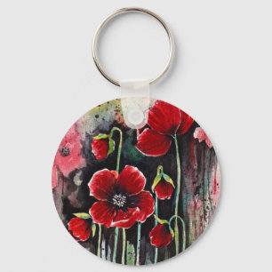 Chaveiro Flores De Papoila Em Aquarela