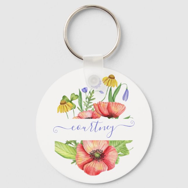 Chaveiro Flores de primavera aquarela personalizadas  (Frente)