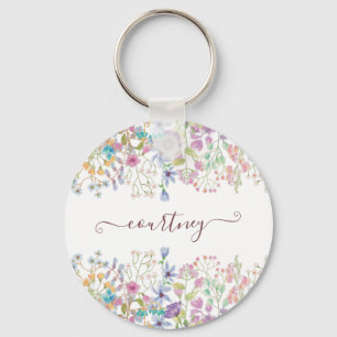 Chaveiro Flores de primavera em aquarela personalizadas