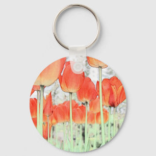 Chaveiro flores de tulipa vermelha, estilo artístico, jardi