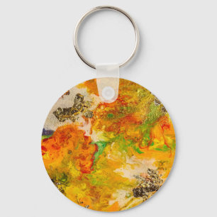 Chaveiro Flores de Verão abstrato Laranja Dourado Amarelo