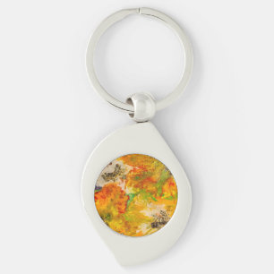 Chaveiro Flores de Verão abstrato Laranja Dourado Amarelo