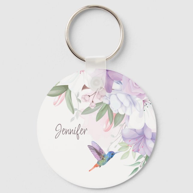 Chaveiro Flores do Jardim Aquarela Hummingbird Bird Keycha (Frente)