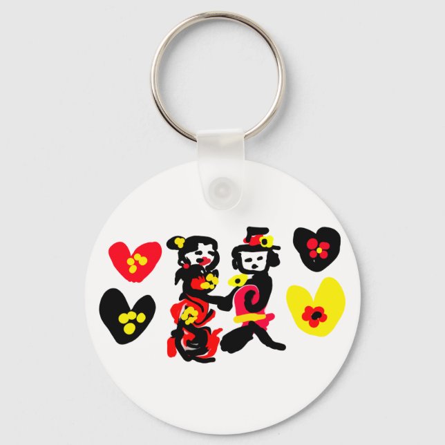Chaveiro Flores e dia de São Valentim preto e vermelho (Frente)