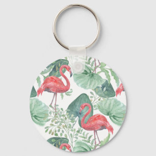 Chaveiro Flores e folhas cor de água rosa.