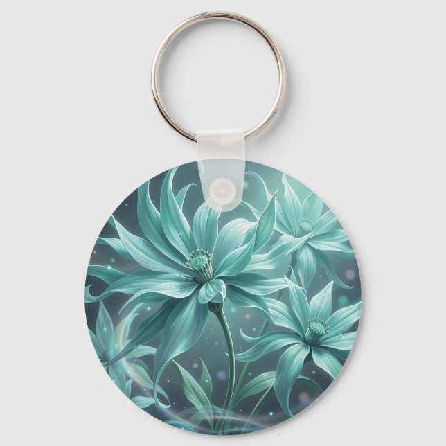 Chaveiro Flores Etéreas Turquesa em Flor (Frente)