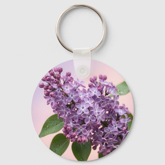 Chaveiro Flores Frescas de Lilás Roxo Primavera Floral  (Frente)
