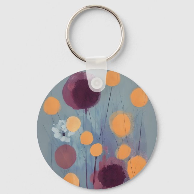 Chaveiro Flores laranja e rosa abstratas (Frente)