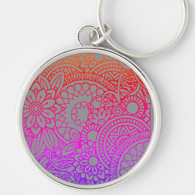 Chaveiro Flores Laranja Roxo e Fundo Cinza  K (Frente)