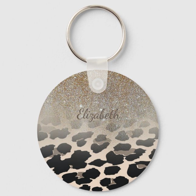Chaveiro Flores Modernas Fofas em Estampa de Leopardo - Per (Frente)