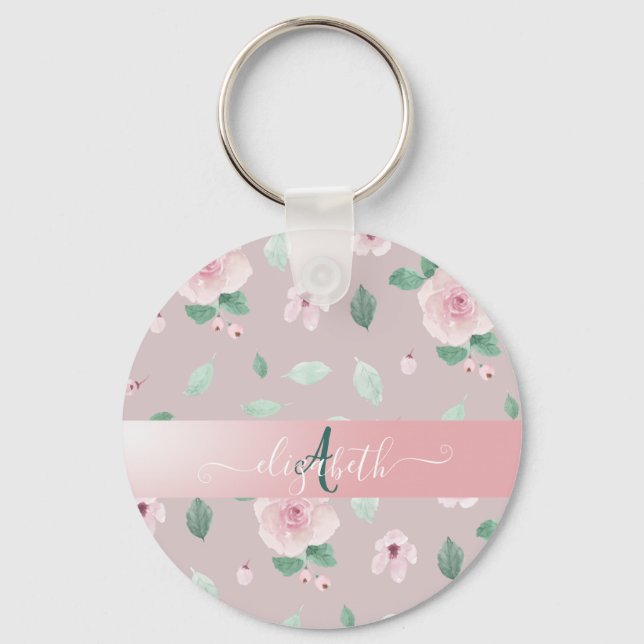 Chaveiro Flores Monograma em Aquarela Chic (Frente)