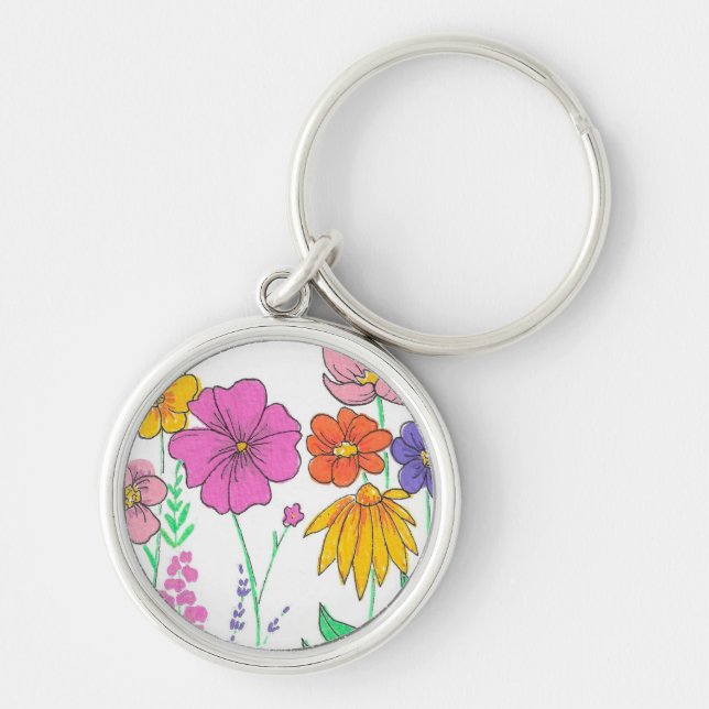 Chaveiro Flores Pintadas Caprichosas Vibrantes (Frente)