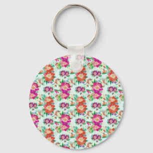 Chaveiro Flores Rosa e Vermelha Florais Vintage Brilhantes