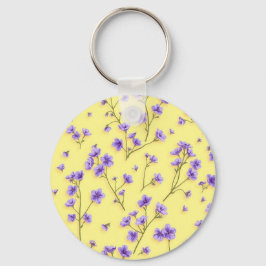 Chaveiro Flores Roxas Delicadas em Fundo Amarelo