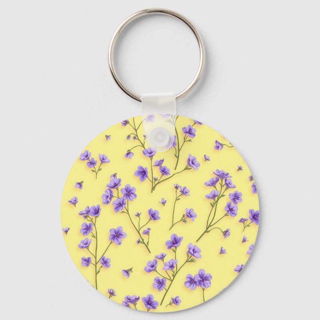 Chaveiro Flores Roxas Delicadas em Fundo Amarelo (Frente)