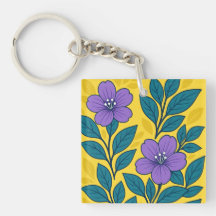 Flores Roxas & Folhas Azul-turquesa em Fundo Amare