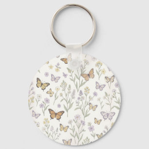 Chaveiro Flores Silvestres Borboletas Pastel Prado Botânico