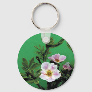 Chaveiro flores silvestres de rosa rosa em verde, Elegante