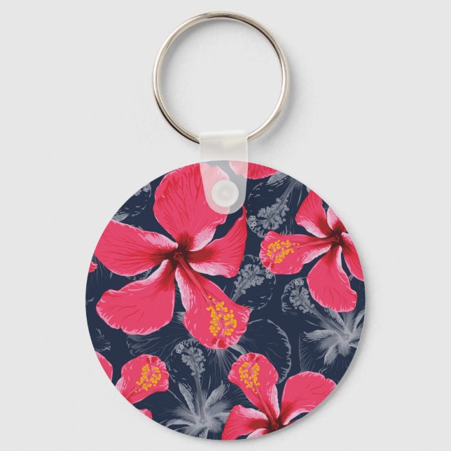 Chaveiro Flores Tropicais de Hibisco Design de Verão (Frente)