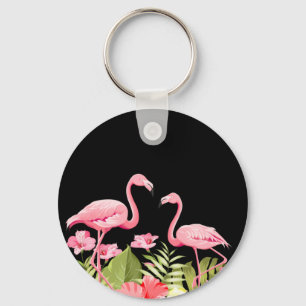 Chaveiro Flores Tropicais e Design de Flamingos