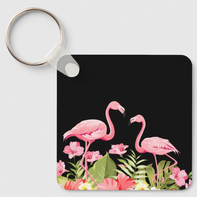 Chaveiro Flores Tropicais E Flamingos-32146 (Frente)