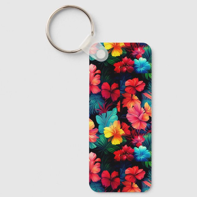 Chaveiro Flores Tropicais Laranja Floral Folhas-66771 (Frente)