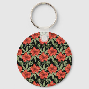 Chaveiro Flores tropicais vermelhas Folhas verdes