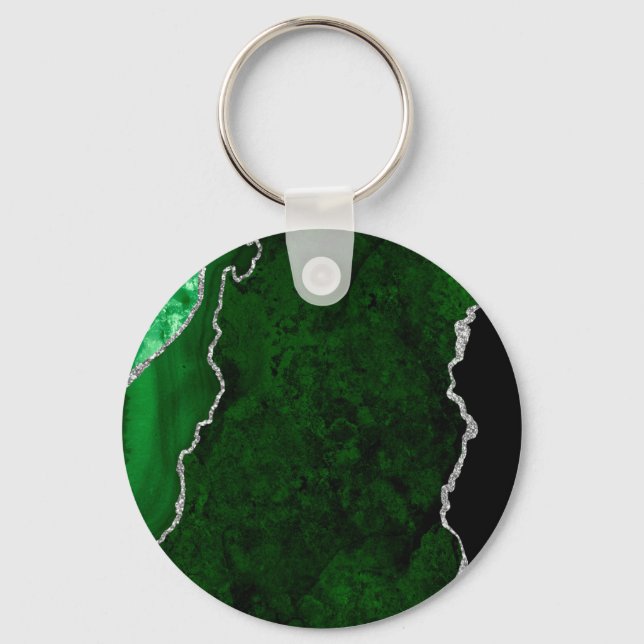 Chaveiro Floresta Glamourosa Mármore Verde Chic Prata Brilh (Frente)
