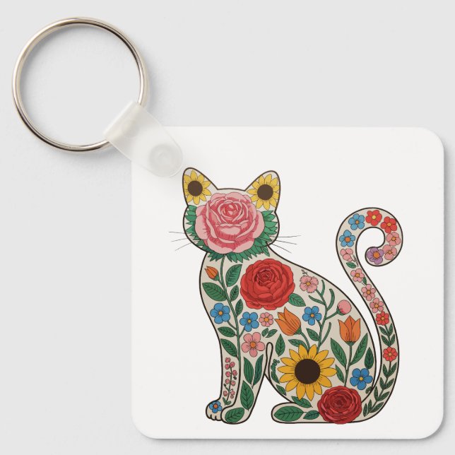 Chaveiro Flower Cat Wildflowers Kitten Lover (Frente)