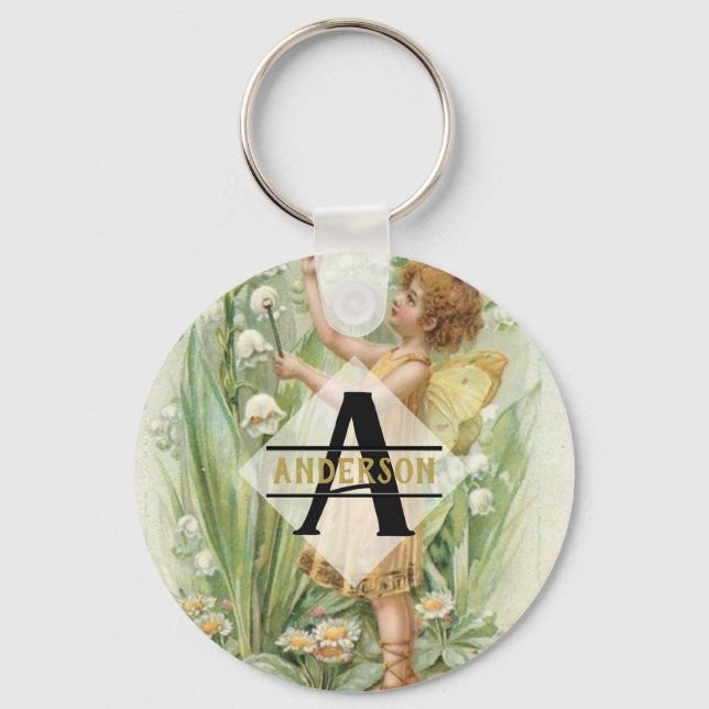 Chaveiro Flower Fairy Snowbells Vintage Art Monogram Named (Frente)