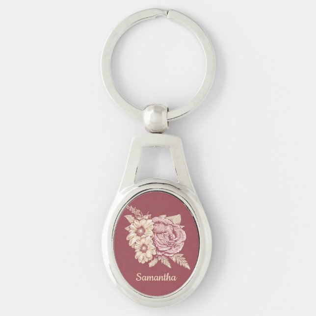 Chaveiro Flower Ilustração de cadeia de chaves de nome pers (Frente)